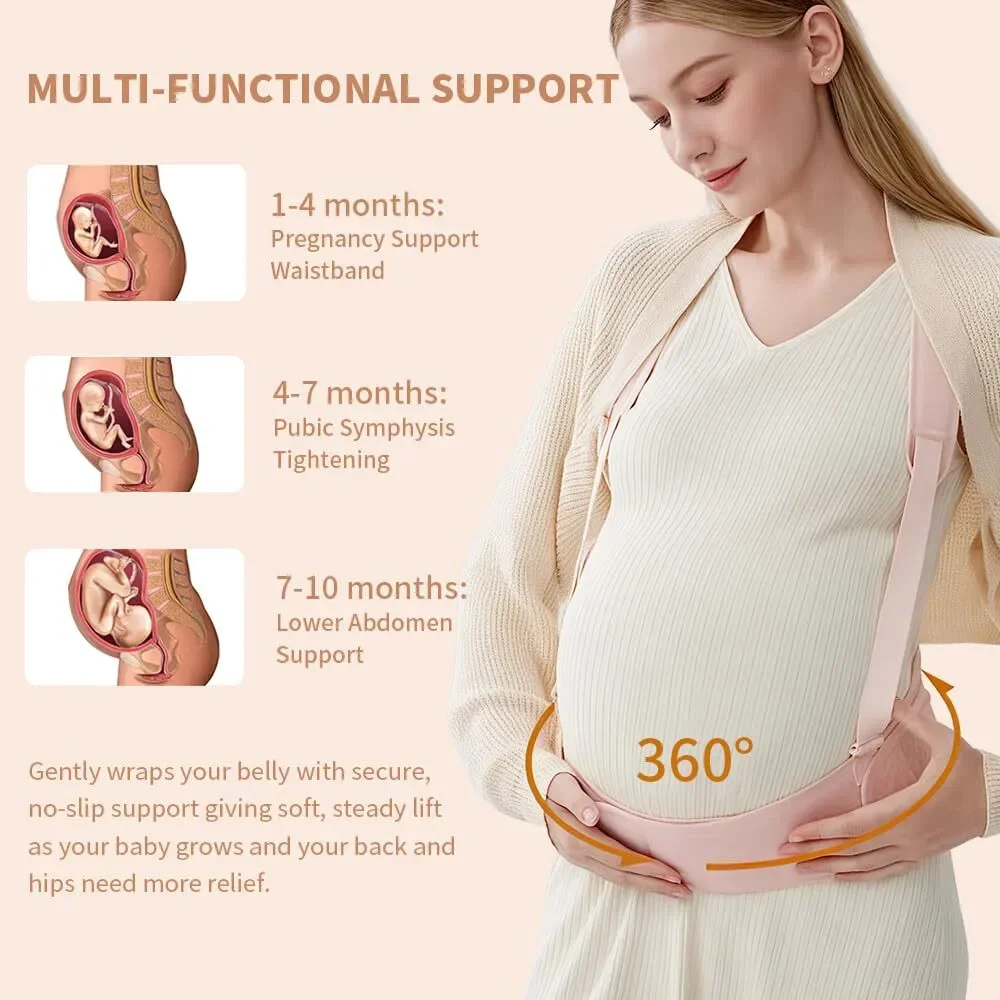 Maternity Belly Band Pregnancy Support Belt Adjustable Back & Abdomen Pink